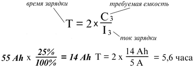 Формула для расчета времени зарядки